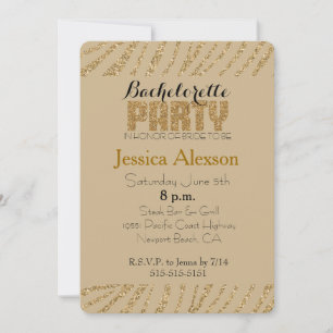 Gold Zebra Print Faux Glitter Bachelorette Invitation
