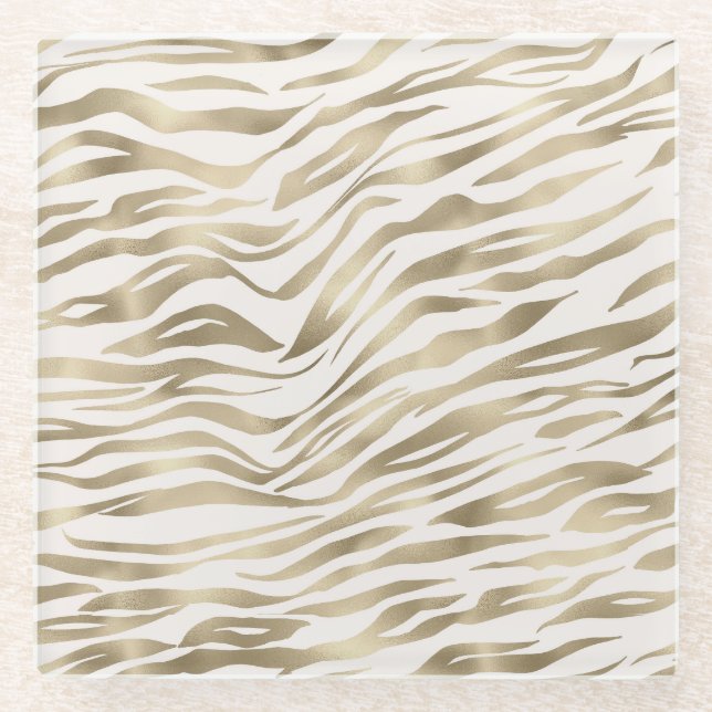Gold Zebra Print Glass Coaster (Front)