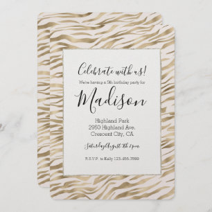 Gold Zebra Print Glitz Birthday Invitation
