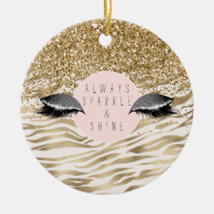 Gold Zebra Print Glitzy Eyes Ceramic Tree Decoration