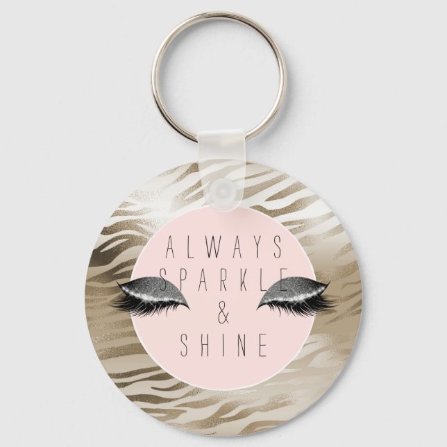 Gold Zebra Print Glitzy Silver Sparkle Eyes        Key Ring (Front)