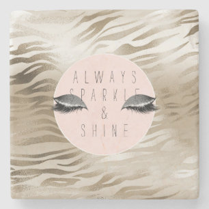 Gold Zebra Print Glitzy Silver Sparkle Eyes        Stone Coaster