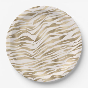 Gold Zebra Print Paper Plate