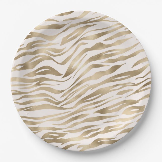 Gold Zebra Print Paper Plate (Front)