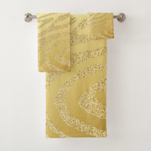  Gold Zebra-Skin Stripes On Gold Glitter  Bath Towel Set