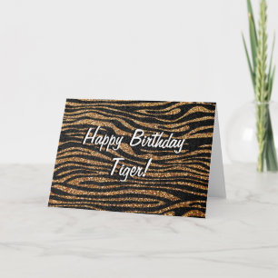 Gold zebra stripe (faux glitter bling) birthday card