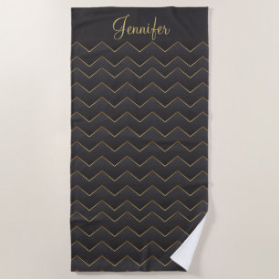 Gold Zig Zag Chevron Pattern Beach Towel