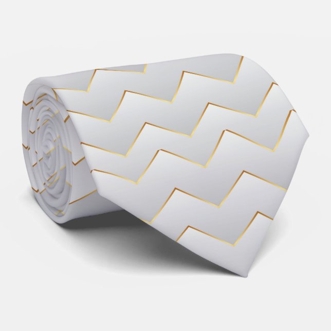 Gold Zig Zag Chevron  Tie (Rolled)