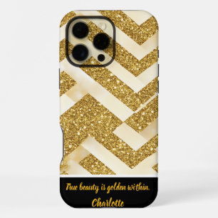 Gold zigzag pattern glows brightly iPhone 16 pro max case