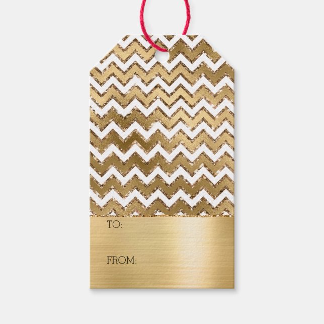 Gold Zigzag Stripes Christmas  Gift Tags (Front)