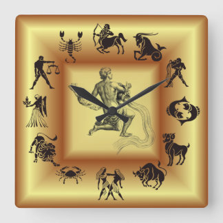 Gold Zodiac ~ Astrological Signs ~ Aquarius ~ Square Wall Clock