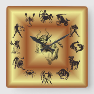 Gold  Zodiac ~ Astrological Signs ~ Taurus ~ Square Wall Clock