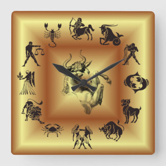 Gold Zodiac ~ Astrological Signs ~ Taurus ~ Square Wall Clock