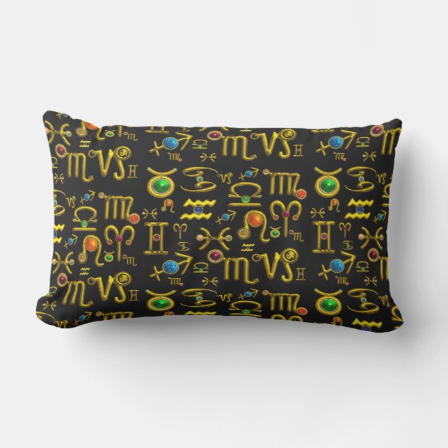 GOLD ZODIAC BIRTHDAY JEWELS,GEMSTONES,ASTROLOGY OUTDOOR CUSHION (Front)