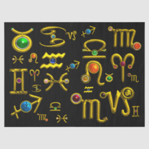 GOLD ZODIAC BIRTHDAY JEWELS,GEMSTONES,ASTROLOGY TISSUE PAPER