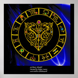 GOLD ZODIAC CHART,ASTRAL HEART,CELTIC KNOTS POSTER