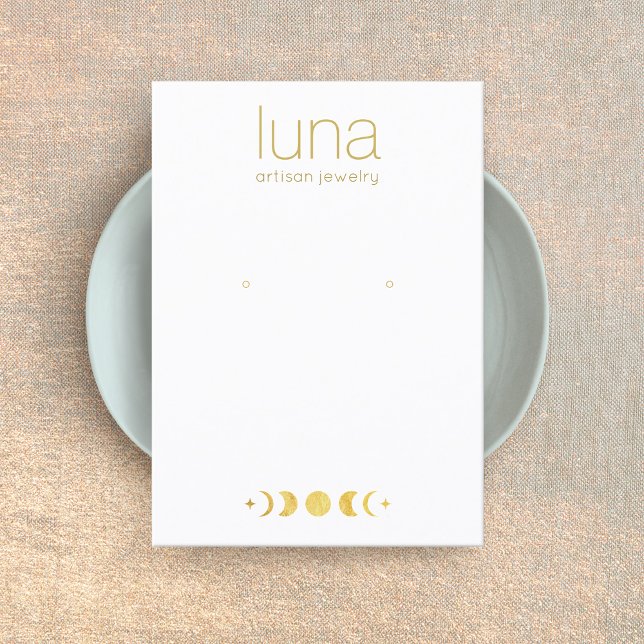 Gold Zodiac Moon Phase White Earring Display  Busi Business Card (Creator Uploaded)