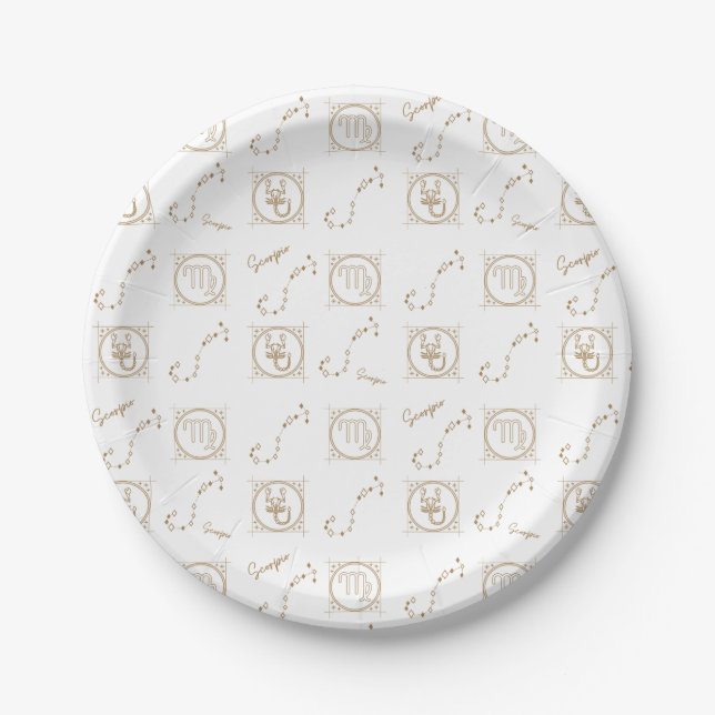 Gold Zodiac Pattern: Scorpio Paper Plate (Front)