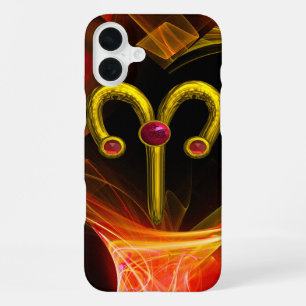GOLD ZODIAC SIGN ARIES, Red Yellow Fractal Swirls iPhone 16 Plus Case