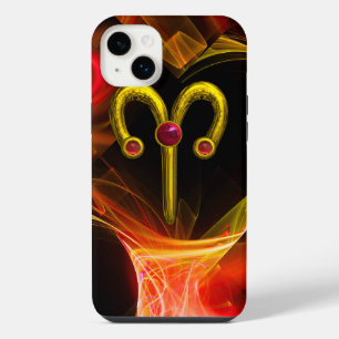 GOLD ZODIAC SIGN ARIES, Red Yellow Fractal Swirls iPhone 14 Plus Case