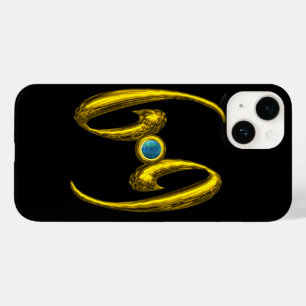 GOLD ZODIAC SIGN CANCER, Blue Opale Gemstone Black Case-Mate iPhone 14 Case
