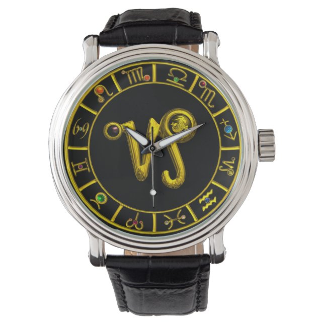 GOLD ZODIAC SIGN CAPRICORN Astrology Chart Watch (Front)