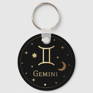 Gold Zodiac Sign/Gemini Key Ring