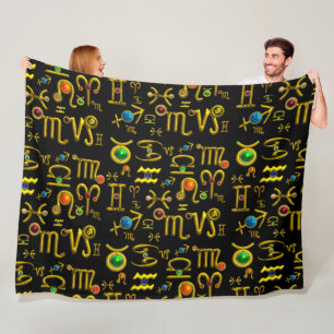 GOLD ZODIAC SIGN JEWELS,GEMSTONES,ASTROLOGY  FLEECE BLANKET
