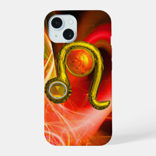 GOLD ZODIAC SIGN LEO Red Yellow Fractal Swirls iPhone 15 Case