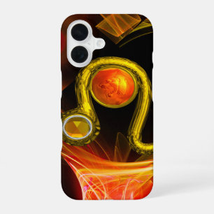 GOLD ZODIAC SIGN LEO Red Yellow Fractal Swirls iPhone 16 Case
