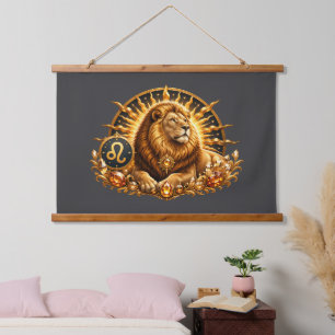 Gold Zodiac Sign Leo With Gemstones Hanging Tapestry