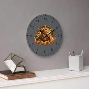 Gold Zodiac Sign Leo With Gemstones Large Clock
