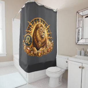 Gold Zodiac Sign Leo With Gemstones Shower Curtain