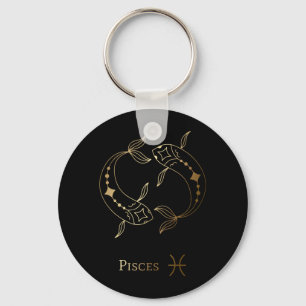 Gold Zodiac Sign/Pisces Keychain