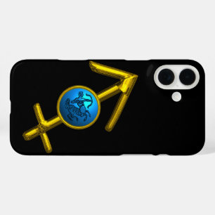 GOLD ZODIAC SIGN SAGITTARIUS, Blue Turquoise,Black iPhone 16 Plus Case