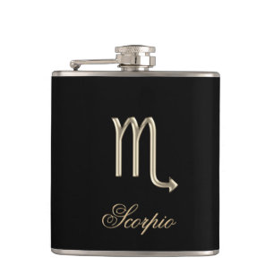 Gold Zodiac Sign Scorpio on Black Flask