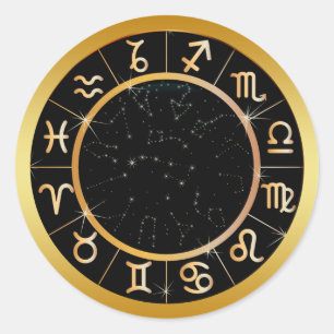 GOLD ZODIAC SIGNS CLASSIC ROUND STICKER
