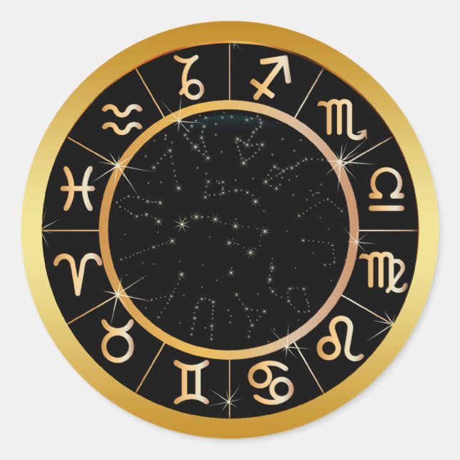 GOLD ZODIAC SIGNS CLASSIC ROUND STICKER (Front)