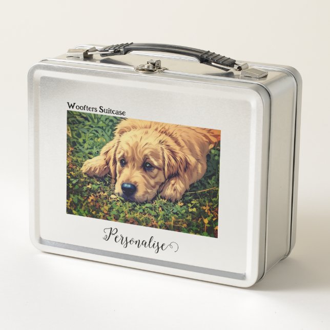 GoldBrown Pet Dog Woofter Vacation Custom Suitcase Metal Lunch Box (Front)