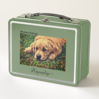 GoldBrown Pet Dog Woofter Vacation Custom Suitcase Metal Lunch Box