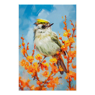 Goldcrest in Winter Impressionist Painting Poster