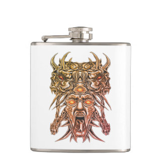 GoldDemon Face  Hip Flask