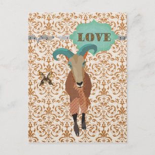 Golddust Aoudad & Butterfly Damask Postcard Love