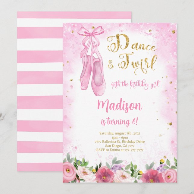 Golded Ballerina Invitation  (Front/Back)