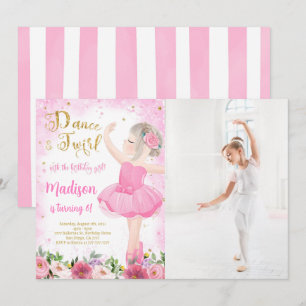Golded Ballerina Photo Invitation 