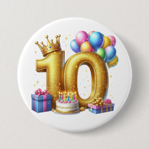 Golden 10th Birthday 7.5 Cm Round Badge