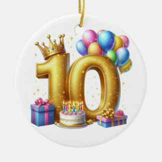 Golden 10th Birthday Ceramic Tree Decoration