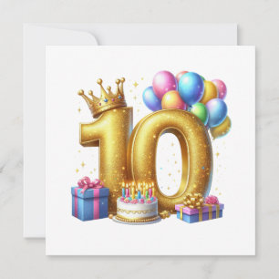 Golden 10th Birthday Invitation
