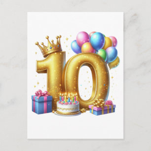 Golden 10th Birthday Invitation Postcard