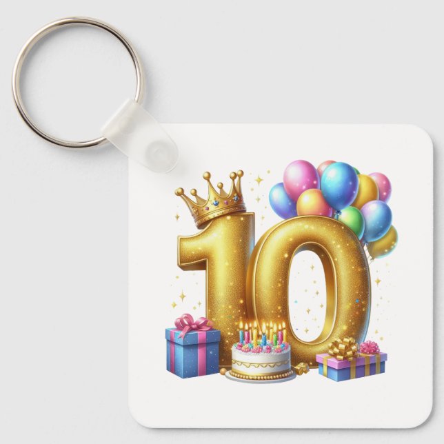 Golden 10th Birthday Key Ring (Front)
